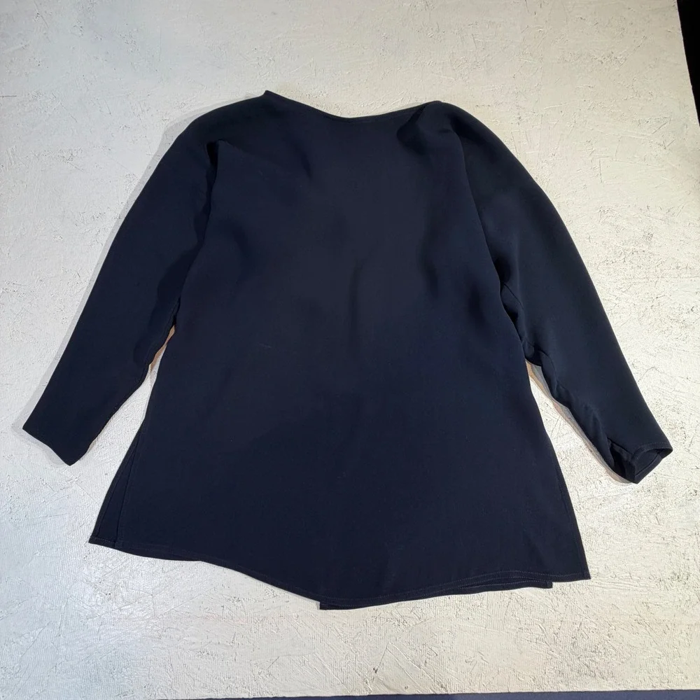 Vintage Zoran Silk Cardigan One Size Navy Open Front Side Slits READ